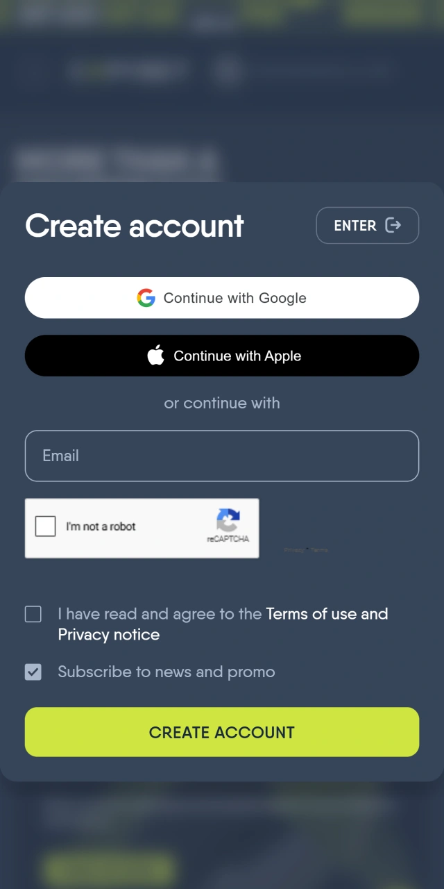 Start the registration process on the CopyBet platform.